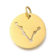 Ion Plating(IP) 304 Stainless Steel Pendants, with Jump Ring, Laser Cut, Flat Round with Constellation Charm, Real 18K Gold Plated, Pisces, 20x1.5mm, Hole: 5mm(STAS-M074-02L-G)