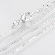 Brass Box Chains Necklaces, with Lobster Clasps, Silver Color Plated, 15.7 inch(40cm), 0.6mm(X-MAK-R014-S)