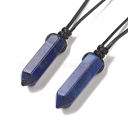 Natural Lapis Lazuli Bullet Pendant Necklace with Waxed Cords for Women, 16.14~32.68 inch(41~83cm)(NJEW-M196-02E)