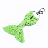 Polycotton(Polyester Cotton) Tassel Big Pendants Decorations, with Platinum Plated Alloy Swivel Lobster Claw Clasps, Cadmium Free & Lead Free, Goldfish, Lime, 130~135x60x10mm(FIND-T035-06E-RS)