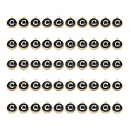Golden Plated Alloy Charms, with Enamel, Enamelled Sequins, Flat Round, Black, Letter.C, 14x12x2mm, Hole: 1.5mm, 50pcs/Box(ENAM-SZ0001-25B-C)