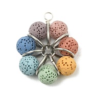 Natural Lava Rock Dyed Beaded Pendants, Flower Charms with 304 Stainless Steel Findings, Colorful, Platinum, 31.5x27x10mm, Hole: 3mm(PALLOY-TA00088-02)