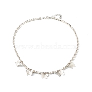 Butterfly Bib Necklaces, with Brass Rhinestone Strass Chains and 304 Stainless Steel Lobster Claw Clasps, Silver Color Plated, 17.7 inch(45cm)(NJEW-JN03510-01)