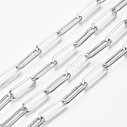 Unwelded Iron Paperclip Chains, Drawn Elongated Cable Chains, with Spool, Flat Oval, Platinum, 22x7x1.4mm, about 32.8 Feet(10m)/roll(CH-S125-12A-02)