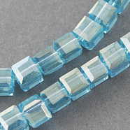 Electroplate Glass Beads Strands, AB Color Plated, Faceted, Cube, Light Sky Blue, 2~2.5x2~2.5x2~2.5mm, Hole: 0.5mm, about 200pcs/strand, 18.1 inch(EGLA-R030-2x2mm-27)