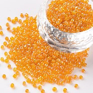 Round Glass Seed Beads, Transparent Colours Rainbow, Round, Gold, 2mm(SEED-A007-2mm-169)