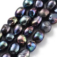 Dyed Natural Cultured Freshwater Pearl Beads Strands, Two Sides Polished, Grade A, Black, 7~8mm, Hole: 0.6mm, about 20~22pcs/strand, 7.28''(18.5cm)(PEAR-P062-28F)