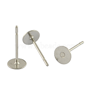 304 Stainless Steel Flat Round Blank Peg Stud Earring Findings, Earring Cabochon Setting Post Cup, Stainless Steel Color, 12x4mm, Pin: 0.6mm(STAS-S028-23)