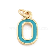 Rack Plating Brass Pendants, with Enamel and Jump Ring, Cadmium Free & Lead Free, Long-Lasting Plated, Real 18K Gold Plated, Letter, Letter O, 11.5x6.5x1mm, Hole: 2.5mm(KK-C065-03O-G)