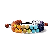 Round Imitation Amber & Mixed Stone Braided Bead Bracelet for Girl Wome, Reiki Healing 7 Chakra 3 Layer Bracelet, Colorful, Inner Diameter: 2~2-7/8 inch(5.2~7.3cm)(X1-BJEW-JB06962-01)