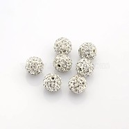 Grade A  Rhinestone Beads, Pave Disco Ball Beads, Resin and China Clay, Round, White, PP9(1.5.~1.6mm), 8mm, Hole: 1mm(RB-B025-17)
