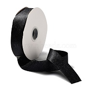 Sparkle Polyester Satin Ribbons, with Glitter Powder, Black, 1-1/2 inch~1-5/8 inch(38~40mm), about 50yards/roll(45.72m/roll)(SRIB-R012-3.8cm-09)