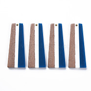 Resin & Walnut Wood Pendants, Trapezoid, Dark Blue, 49x19x3mm, Hole: 2mm(RESI-S389-073A-A06)