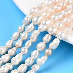 Natural Baroque Pearl Keshi Pearl Beads Strands, Cultured Freshwater Pearl, Teardrop, Creamy White, 5.5~9x4~7mm, Hole: 0.6mm, about 26~32pcs/strand, 7.28~7.68 inch(18.5~19.5cm)(X-PEAR-S020-F01-02)