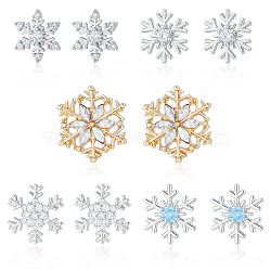 ANATTASOUL 5 Pairs 5 Style Exquisite Christmas Snowflake Cubic Zirconia Stud Earrings, Alloy Jewelry for Women, Platinum & Golden, 9~15x10~16.5mm, Pin: 0.6mm, 1 Pair/style(EJEW-AN0002-39)