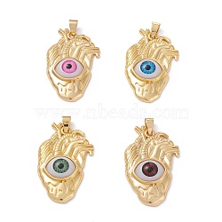 Brass Pendants, with Resin Eye Cabochons, Long-Lasting Plated, Real 18K Gold Plated, Mixed Color, 38.5x24x7mm, Hole: 5x3.5mm(KK-Z014-12G)