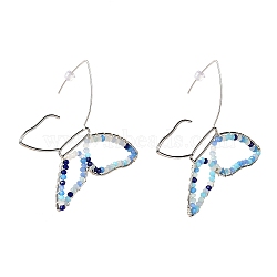 Butterfly Glass Beads Dangle Earrings for Girl Women, Brass Wire Wrapped Earrings, Platinum, Cornflower Blue, 72x78x3mm, Pin: 0.8mm(EJEW-JE04658-01)