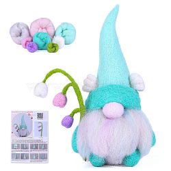 DIY Lily of the Valley Gnome Doll Needle Felting Kit, including Iron Needles, Wool Felt, Butterfly Decoration, Instruction Manual, Cyan, 102x51mm(PW-WGA83B7-03)