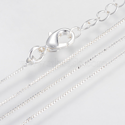 Brass Box Chains Necklaces, with Lobster Clasps, Silver Color Plated, 15.7 inch(40cm), 0.6mm(X-MAK-R014-S)