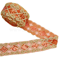 10 Yards Polyester Lace Ribbon with Paillette, for Garment Accessories, Orange, 2-1/2 inch(63mm)(OCOR-WH0090-050A)