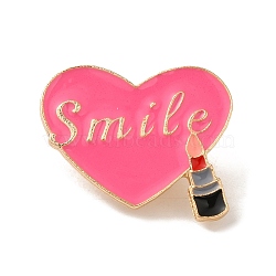 Golden Alloy Brooches, Smile Enamel Pins, Heart, 22.5x27x2mm(JEWB-U004-05G-02)