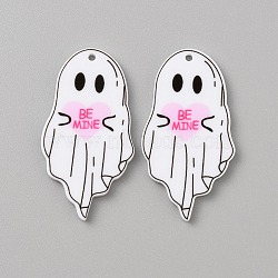 Halloween Printed Opaque Acrylic Pendants, Ghost Charm, White, 42x22.5x2mm, Hole: 1.6mm(SACR-WH0006-23C)