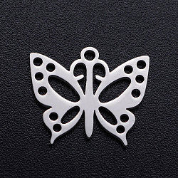 201 Stainless Steel Pendants, Butterfly, Stainless Steel Color, 13x16x1mm, Hole: 1.2mm(STAS-T046-JN257-1)