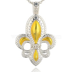 Alloy Enamel Flower Big Pendants, Fleur De Lis, Silver, Yellow, 73x46x6mm, Hole: 6x10mm(ENAM-J129-4S)