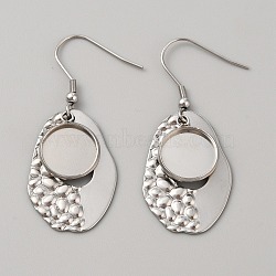 304 Stainless Steel Geometry Dangle Earring Settings, with Round Cabochon Settings, Teardrop Pattern, Tray: 12mm, 48mm, Pin: 0.7mm(FIND-WH0032-74P-03)