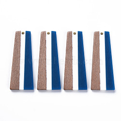 Resin & Walnut Wood Pendants, Trapezoid, Dark Blue, 49x19x3mm, Hole: 2mm(RESI-S389-073A-A06)