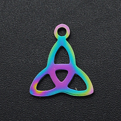 Ion Plating(IP) 201 Stainless Steel Charms, Laser Cut, Trinity Knot, Rainbow Color, 13x11.5x1mm, Hole: 1.4mm(STAS-S105-JA594-2)