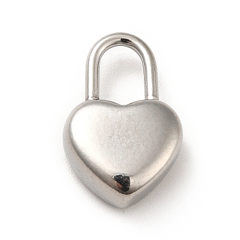 Non-Tarnish 304 Stainless Steel Pendants, Heart Padlock, Stainless Steel Color, 18.5x12x6mm, Hole: 7.5x4.5mm