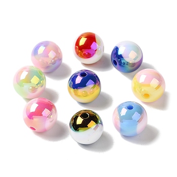 UV Plating Acrylic Beads, Round, Faceted, Mixed Color, 15mm, Hole: 3mm