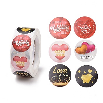 Valentine's Day Round Paper Stickers, Adhesive Labels Roll Stickers, Gift Tag, for Envelopes, Party, Presents Decoration, Mixed Patterns, 25x0.1mm, 500pcs/roll