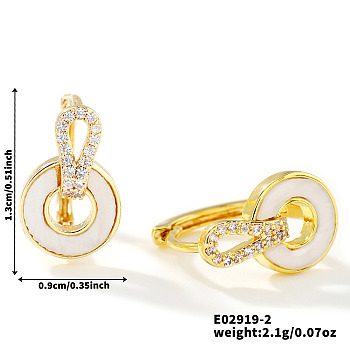 Cute Hoop Earrings, with Rhinestones and Safety Buckle, Trendy and Fashionable, Golden, 13x9mm