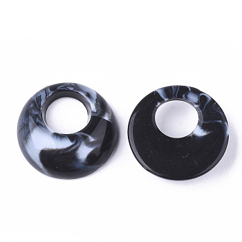 Acrylic Pendants, Imitation Gemstone Style, Flat Round, Black, 19.5x6mm, Hole: 8mm, about 460pcs/500g