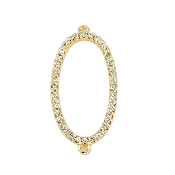 Brass Crystal Rhinestone Oval Ring Links Connector Charms, Real 18K Gold Plated, 25x12x2mm, Hole: 1mm