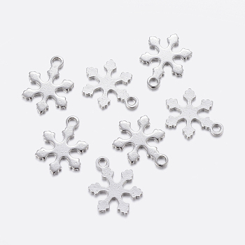 304 Stainless Steel Charms, Snowflake, Stainless Steel Color, 12x9x0.8mm, Hole: 1.2mm