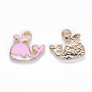 Alloy Enamel Charms, Whale Shape, Light Gold, Pink, 12.5x12.5x2mm, Hole: 1.8mm