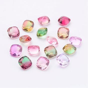 Pointed Back K9 Glass Rhinestone Cabochons, Square, Mixed Color, 10x10x6mm