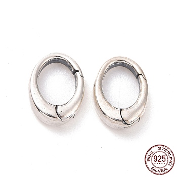 925 Sterling Silver Spring Gate Rings, Oval, Antique Silver, 9x6x2mm, Inner Diameter: 5x4mm