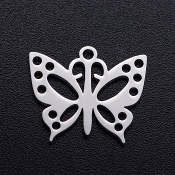 201 Stainless Steel Pendants, Butterfly, Stainless Steel Color, 13x16x1mm, Hole: 1.2mm