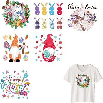 PET Heat Transfer Film Logo Stickers Set, for DIY T-Shirt, Bags, Hats, Jackets, Easter Theme Pattern, 225~247x217~248mm, 6pcs/set