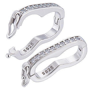 Anti-Tarnish Beebeecraft 2Pcs Rhodium Plated 925 Sterling Silver Rhinestone Peanut Twister Clasps, with 925 Stamp, Platinum, 15x7x2.5mm