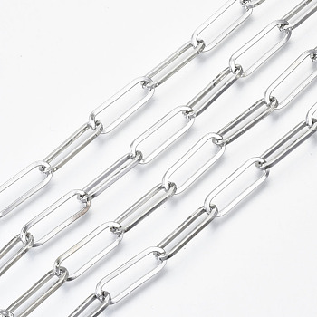 Unwelded Iron Paperclip Chains, Drawn Elongated Cable Chains, with Spool, Flat Oval, Platinum, 22x7x1.4mm, about 32.8 Feet(10m)/roll
