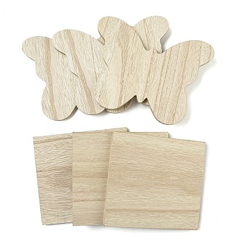 6Pcs 2 Styles Wood Cup Mats, Coaster, Square & Butterfly, PapayaWhip, 155x202x12.3mm, 3pcs/style