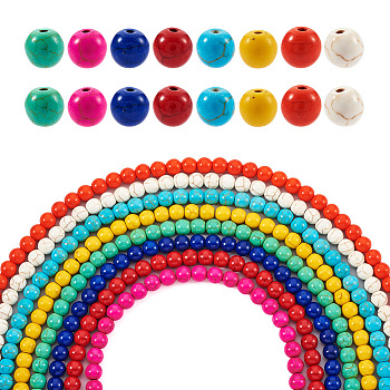 Kissitty 8 Strands 8 Colors Synthetic Turquoise Beads Strands, Dyed, Round, Mixed Color, 8mm, Hole: 1mm, about 50pcs/strand, 15.35''(39cm), 1strand/color