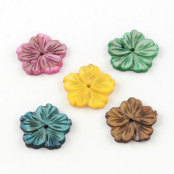 Dyed Plum Blossom Flower Natural Freshwater Shell Beads, Mixed Color, 20~21x21x2mm, Hole: 1.5mm