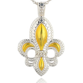 Alloy Enamel Flower Big Pendants, Fleur De Lis, Silver, Yellow, 73x46x6mm, Hole: 6x10mm