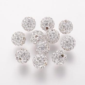 Polymer Clay Rhinestone Beads, Grade A, Round, Pave Disco Ball Beads, Crystal, 10x9.5mm, Hole: 1.5mm